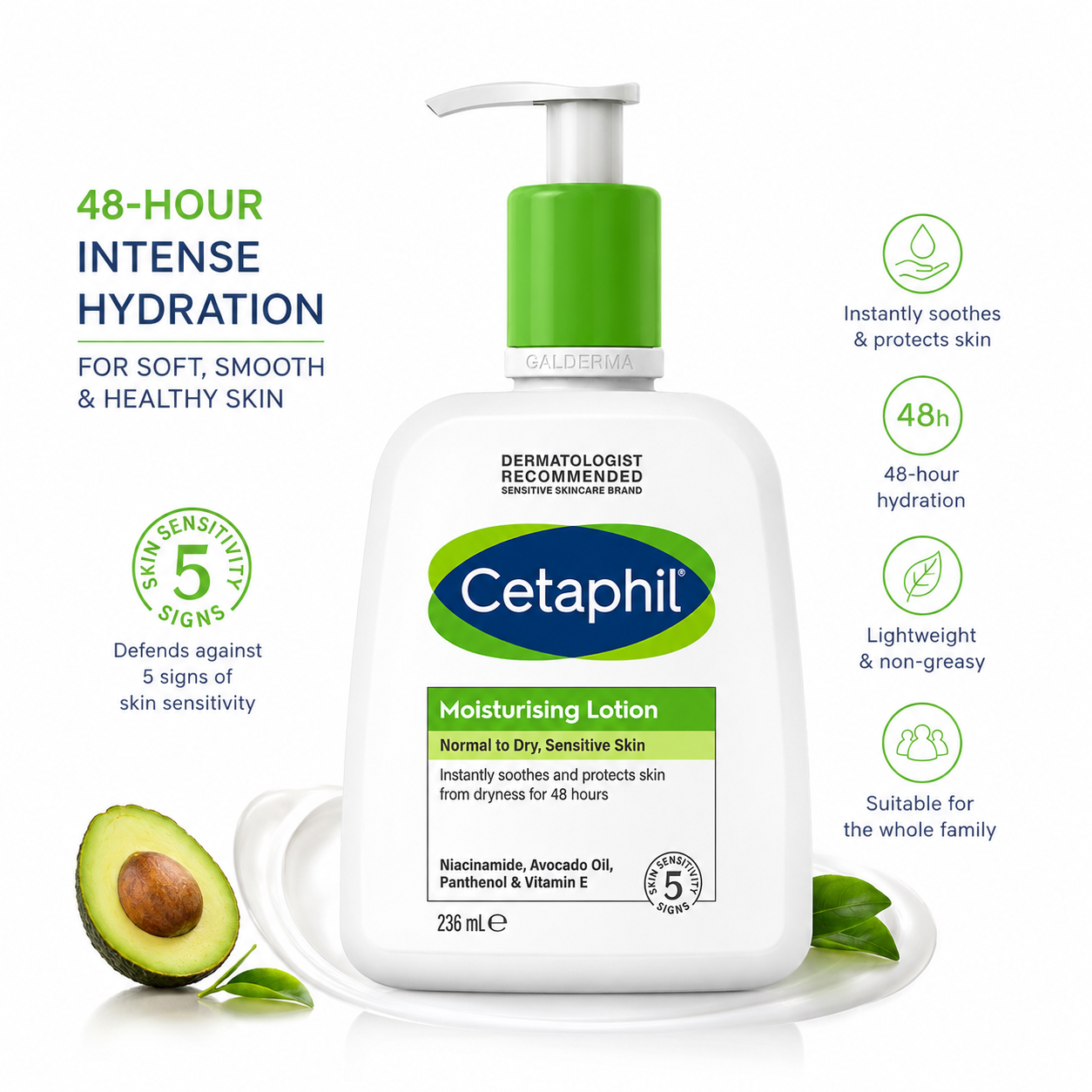 Cetaphil Moisturising Lotion 236ml – Hydrating Lotion for Normal to Dry Sensitive Skin